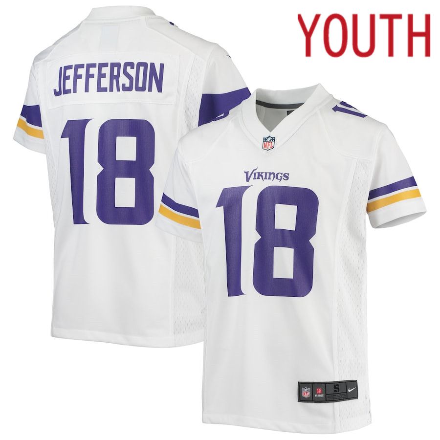 Youth Minnesota Vikings #18 Justin Jefferson Nike White Game NFL Jersey->youth nfl jersey->Youth Jersey